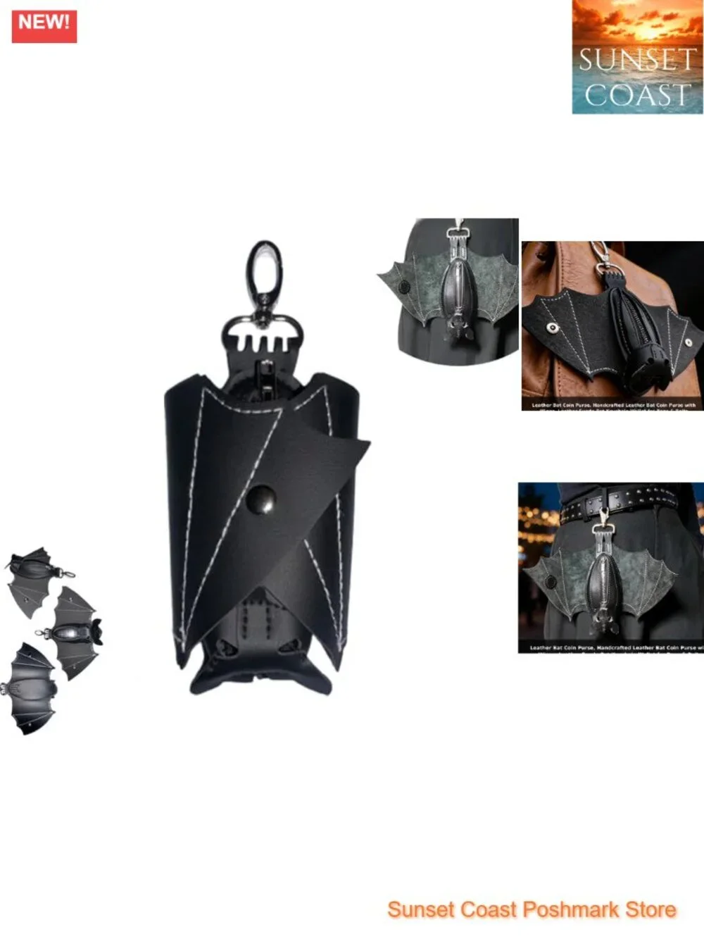 Leather Bat Coin Purse Gothic Wallet Handmade Bag Charm
